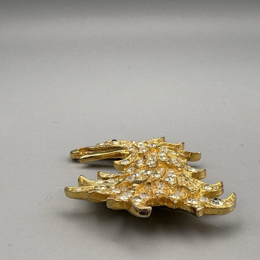 RARE Cadoro Brooch Griffin Winged Lion Rhinestone Heraldic 24K Gold Plate